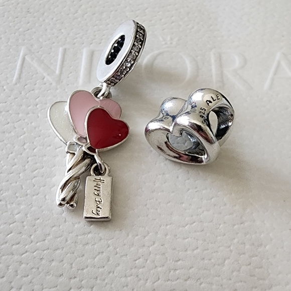 Happy Bday Balloon Dangle Charm and PANDORA Radiant Open Heart Charm bundle - Picture 4 of 7